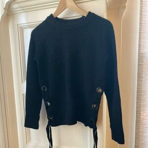 Grommet Crew Neck Sweater, black, size medium